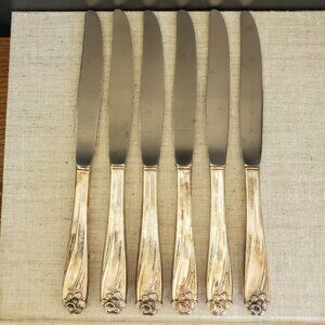 6 Vintage Rogers Bros. Daffodil Silver Plated 9.5 Inch Knives, EPNS Silverware